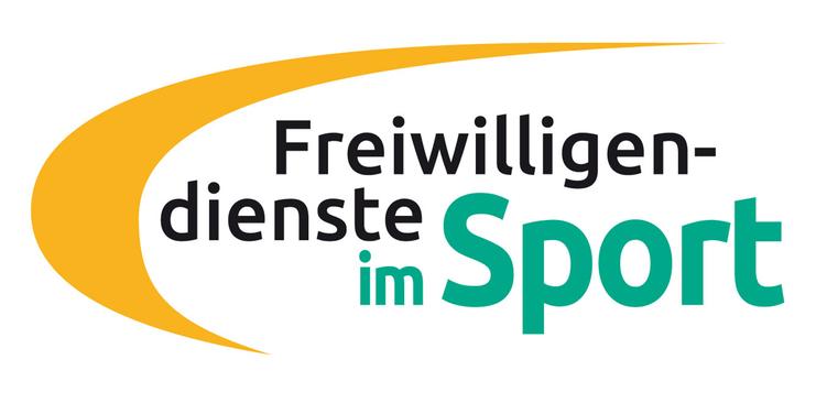 Logo der Freiwilligendienste im Sport mit schwarz-gelbem Schriftzug und stilisiertem kurvenf&ouml;rmigen Element in Gelb.