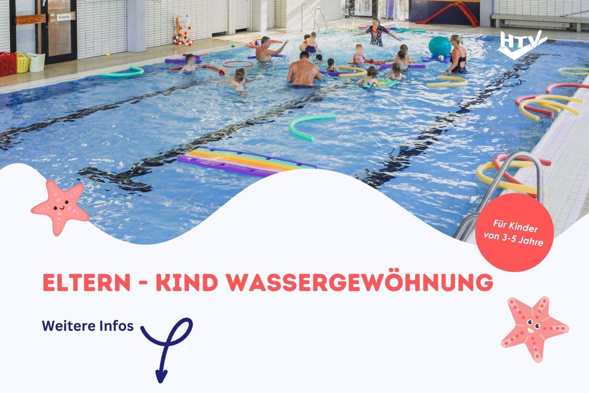 Kinder beim schwimmen lernen in einem Schwimmbad mit Schwimmhilfen, angeleitet von Erwachsenen.